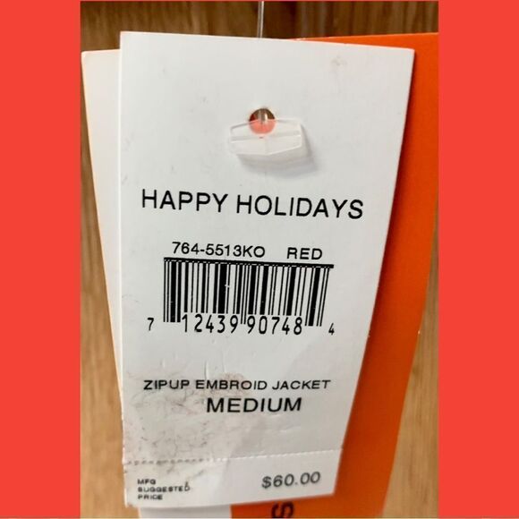 CATHY DANIEL’S Pretty Red Sequin Embroidered Zip Front Sweater Jacket. - Picture 10 of 11